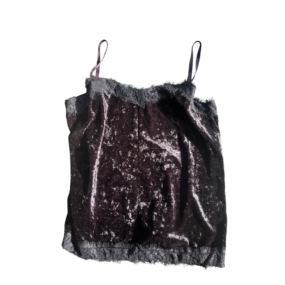 Gothic y2k Crushed Velvet Lace Trim Camisole Adjustable‎ Strap Tank
